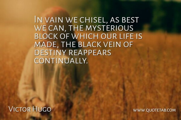 In vain we chisel, as best we can, the mysterious block of which our life is made, the black vein of destiny reappears continually.